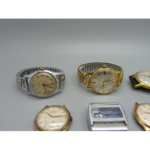 1125 - Six wristwatches including one digital, Crescent and Paul Jobin