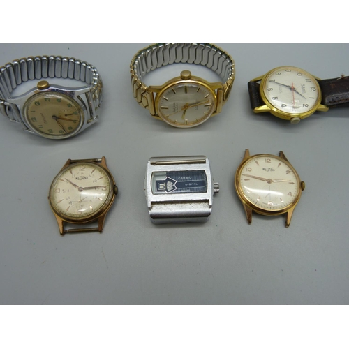 1125 - Six wristwatches including one digital, Crescent and Paul Jobin