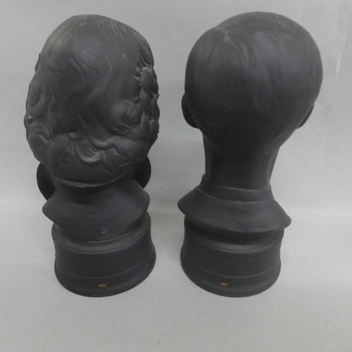 601 - Two Wedgwood black basalt busts of Queen Elizabeth II and The Duke of Edinburgh, produced circa 1972