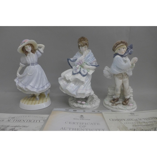 606 - Three limited edition Coalport figures, Visiting Day, Grandma's Bonnet and The  Boy, with certificat... 