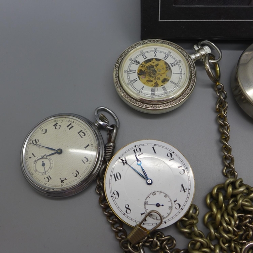 617 - Pocket watches, movements and chains, some a/f