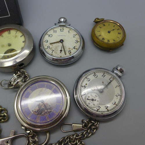 617 - Pocket watches, movements and chains, some a/f