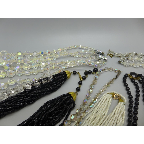 626 - Ten vintage crystal and glass bead necklaces