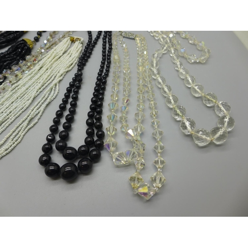 626 - Ten vintage crystal and glass bead necklaces