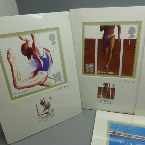 631 - A Royal Mail limited edition Olympic and Paralympic mounted picture and stamp sets (5 designs)