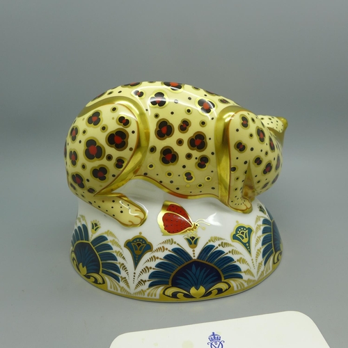 635 - A Royal Crown Derby paperweight - Savannah Leopard, from the endangered species range for Sinclairs,... 