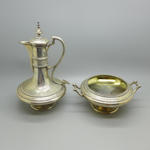 637 - A continental silver plated lidded pot, 21cm and a similar bowl, both marked J.C.K. and with one oth... 