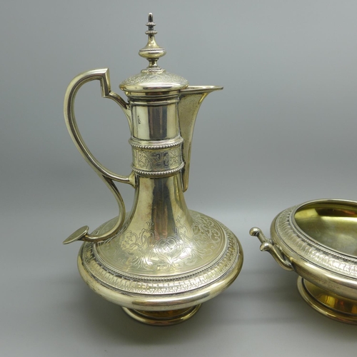 637 - A continental silver plated lidded pot, 21cm and a similar bowl, both marked J.C.K. and with one oth... 