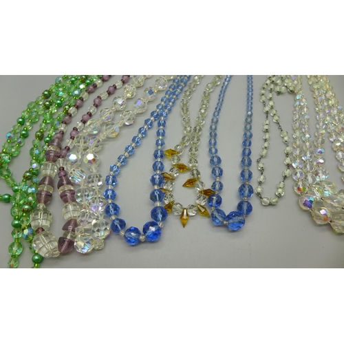 638 - Eight vintage crystal and glass bead necklaces