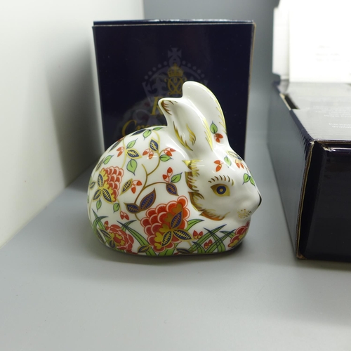 645 - Three Royal Crown Derby Rabbit paperweights - Baby Rowsley Rabbit, commissioned by Sinclairs and lim... 