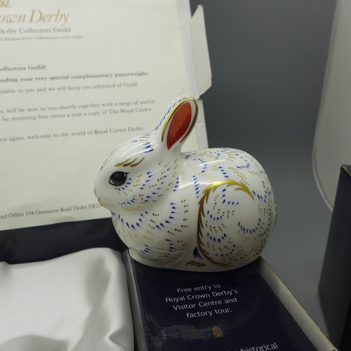 645 - Three Royal Crown Derby Rabbit paperweights - Baby Rowsley Rabbit, commissioned by Sinclairs and lim... 