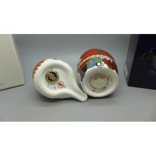 647 - Two Royal Crown Derby paperweights - Santa Claus in the form of a Russian doll, red robe with gold e... 