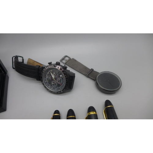 659 - A Colibri lighter, YSL lighter, two watches and four pens