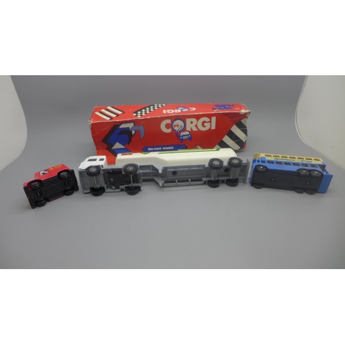 662 - A Corgi Toys BP Tanker with box, box a/f, a Lledo trolley bus and an Ertl Royal Mail van