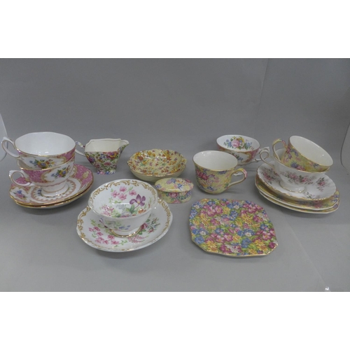 673 - A collection of Royal Winton and other Chintzware china and Royal Albert Lady Carlyle cups, saucers ... 