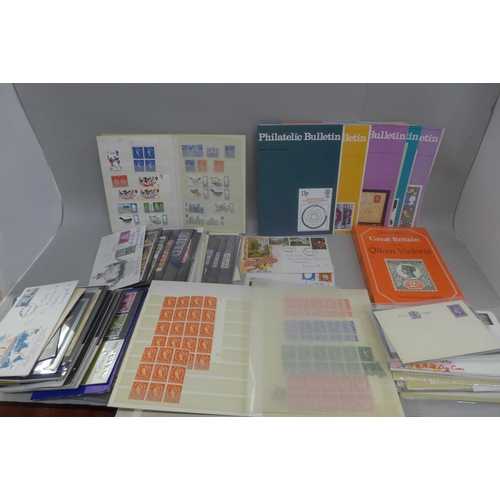 674 - Stamps; box of GB stamps, covers, mini-sheets, presentation packs, etc.