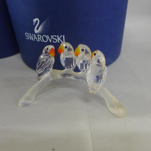 682 - Three pieces of Swarovski crystal, four parrots, alligator and sea horse