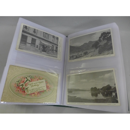 689 - An album of postcards, early to mid 20th Century, humorous, film stars and silk