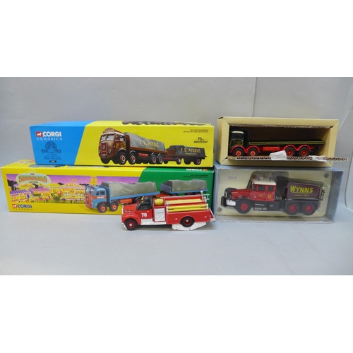 707 - Five Corgi Classics model vehicles including 27602 Atkinson 8 wheel rigid truck and trailer with loa... 