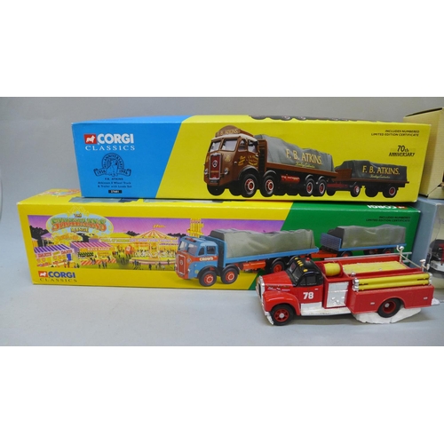 707 - Five Corgi Classics model vehicles including 27602 Atkinson 8 wheel rigid truck and trailer with loa... 