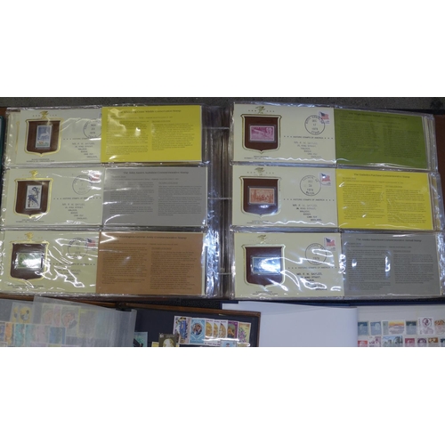 755 - A box of single country collections of stamps; six albums and an album of Historic Stamps of America