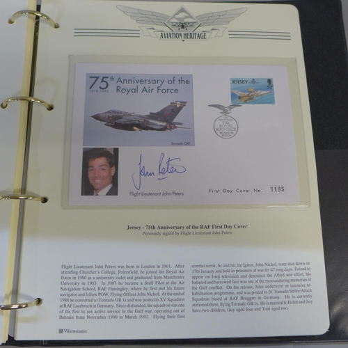 794 - Stamps; album of stamps and covers celebrating the 75th Anniversary of the RAF, includes autographed... 