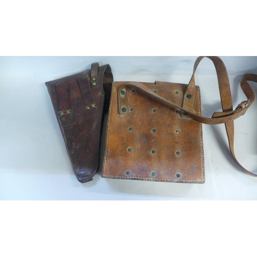 798 - A Swedish military leather gun holster and a leather ammunition bag