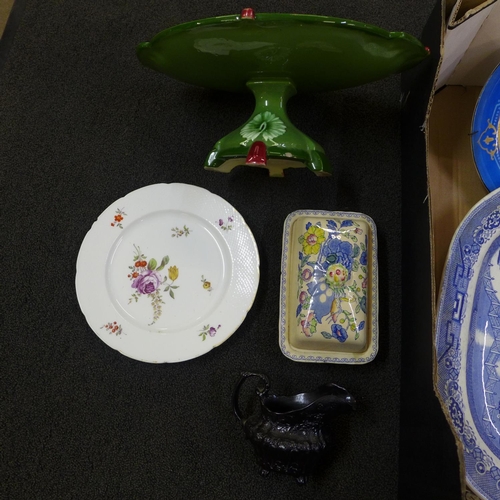 801 - A tazza, a blue and white willow pattern serving plate, Viennese plate, etc.