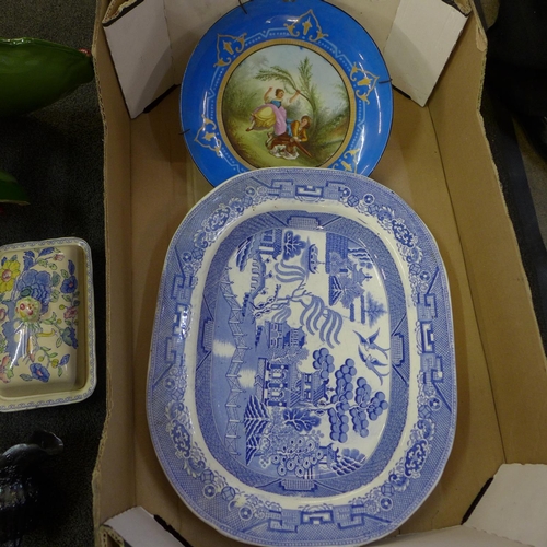 801 - A tazza, a blue and white willow pattern serving plate, Viennese plate, etc.