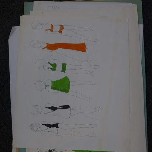 804 - A folder of 1960's/70's college coursework in woman's clothes design