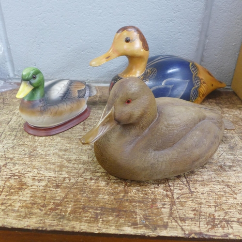 840 - A carved wooden duck by Randy Tull, signed, 'World Champion Carver', Dallas, TX, and two others