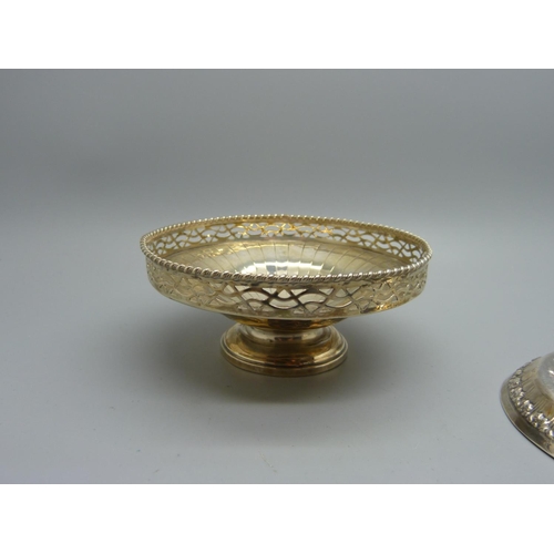 854 - An Indian white metal dish and a hallmarked silver dish, (47g and 75g)