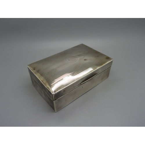 859 - A silver cigarette box, a/f, total weight 415g, 138mm wide