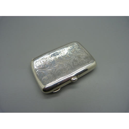 867 - A hand engraved silver cigarette case, Birmingham 1916, 49g