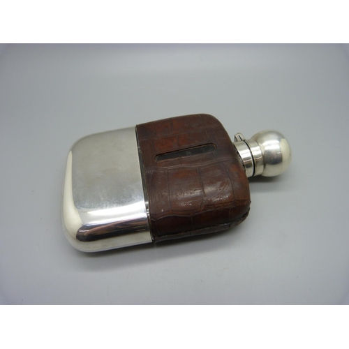 868 - A silver mounted hip flask, Sheffield 1905, a/f, cup 73g