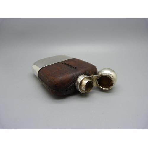 868 - A silver mounted hip flask, Sheffield 1905, a/f, cup 73g