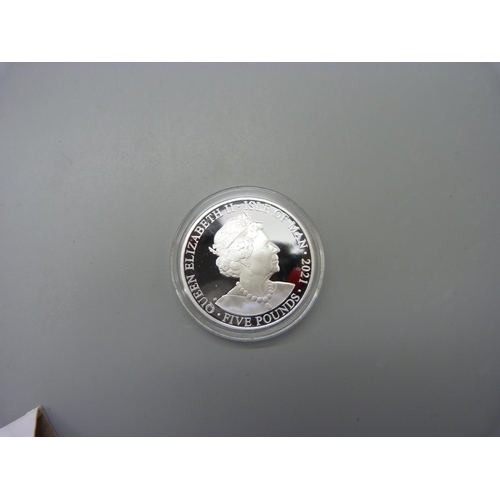 877 - Isle of Man The 10th Anniversary of The Duke and Duchess of Cambridge fine silver proof five pounds ... 