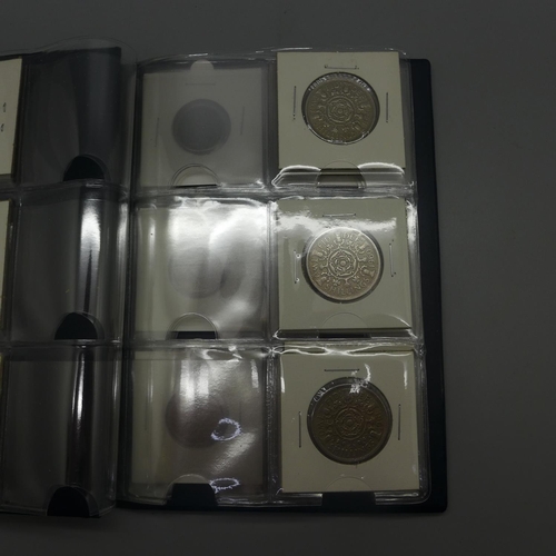 879 - Coins: a complete date set of Elizabeth II florins 1953-1967, also a set of six bronze farthings, Vi... 