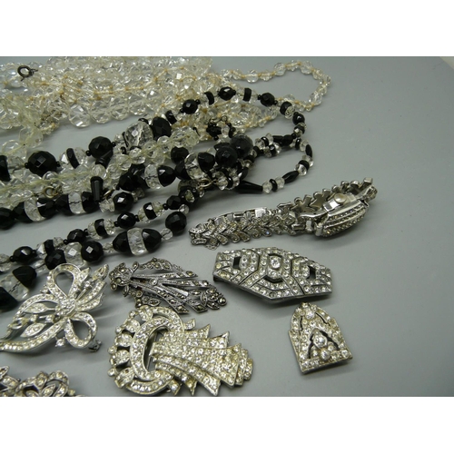 894 - Crystal bead jewellery, diamante jewellery and a wristwatch