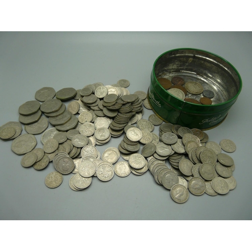 907 - A collection of coins including sixpences