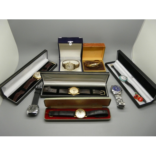 920 - Lady's and gentleman's wristwatches including Seiko, Avia, Waltham and one with silver and enamel ca... 