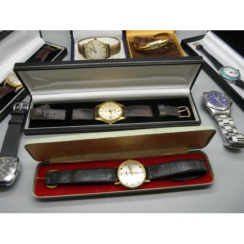 920 - Lady's and gentleman's wristwatches including Seiko, Avia, Waltham and one with silver and enamel ca... 