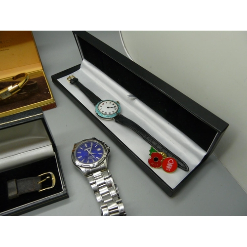 920 - Lady's and gentleman's wristwatches including Seiko, Avia, Waltham and one with silver and enamel ca... 