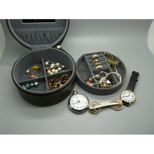 932 - Costume jewellery and a Smiths pocket watch