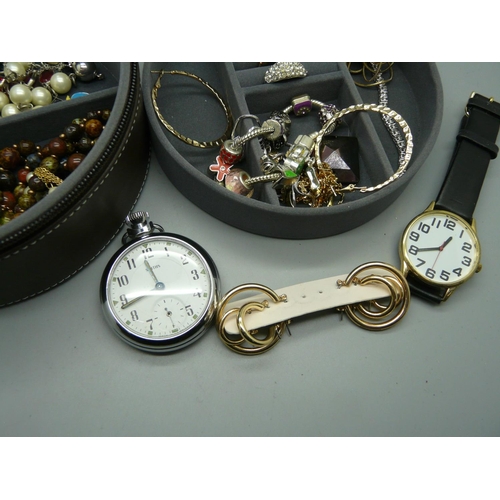 932 - Costume jewellery and a Smiths pocket watch