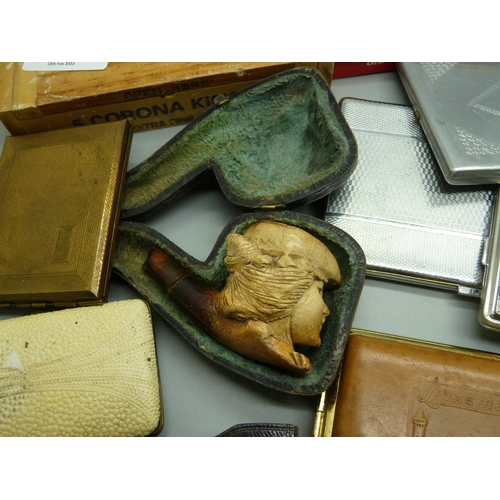 937 - A collection of cigarette cases and other smoking related items including a Meerschaum pipe