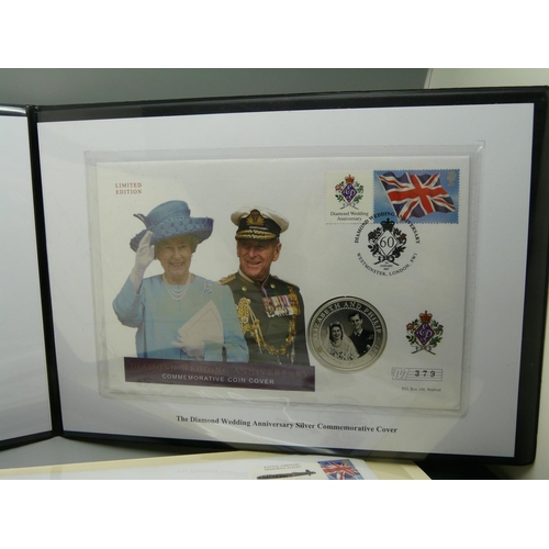 939 - The Diamond Wedding Anniversary silver commemorative cover and coin and five History of The RAF coin... 