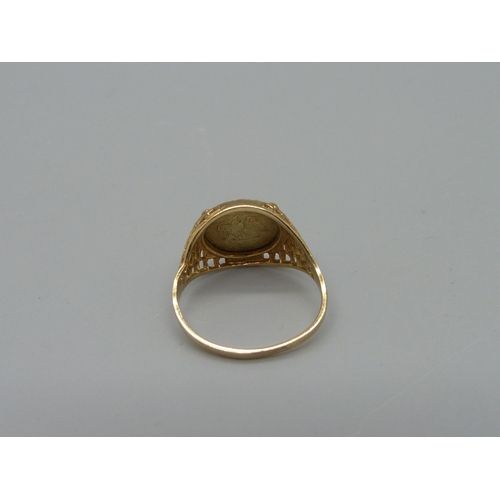 963 - A 9ct gold ring, 2g, J