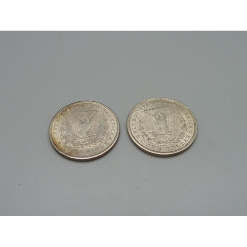 968 - Two U.S. one dollar coins, 1900 and 1921