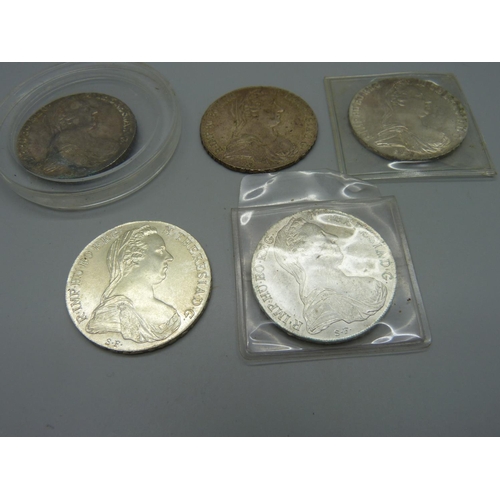 993 - Five silver Marie Theresia coins